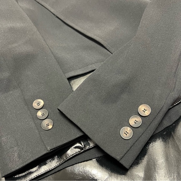 Helmut Lang Black Angora Blend Faux Patent Leather Trim Luxury Blazer 8 - Picture 9 of 15